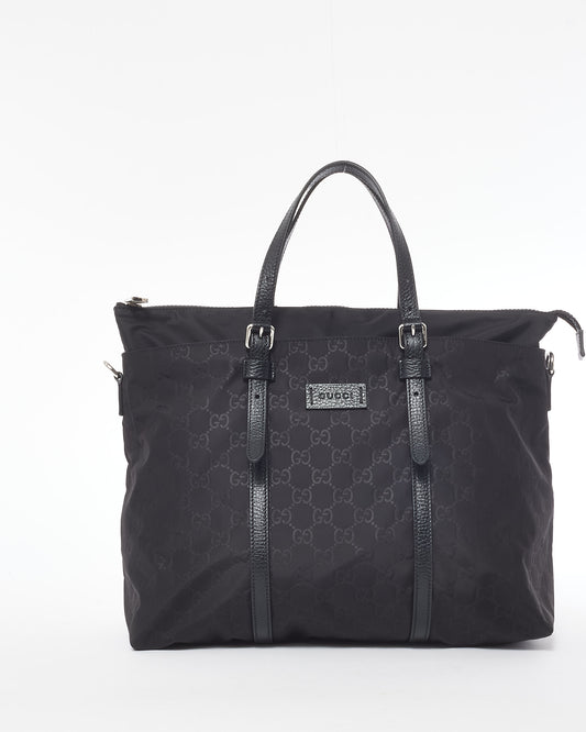 Gucci Black GG Monogram Nylon And Leather Zip Tote