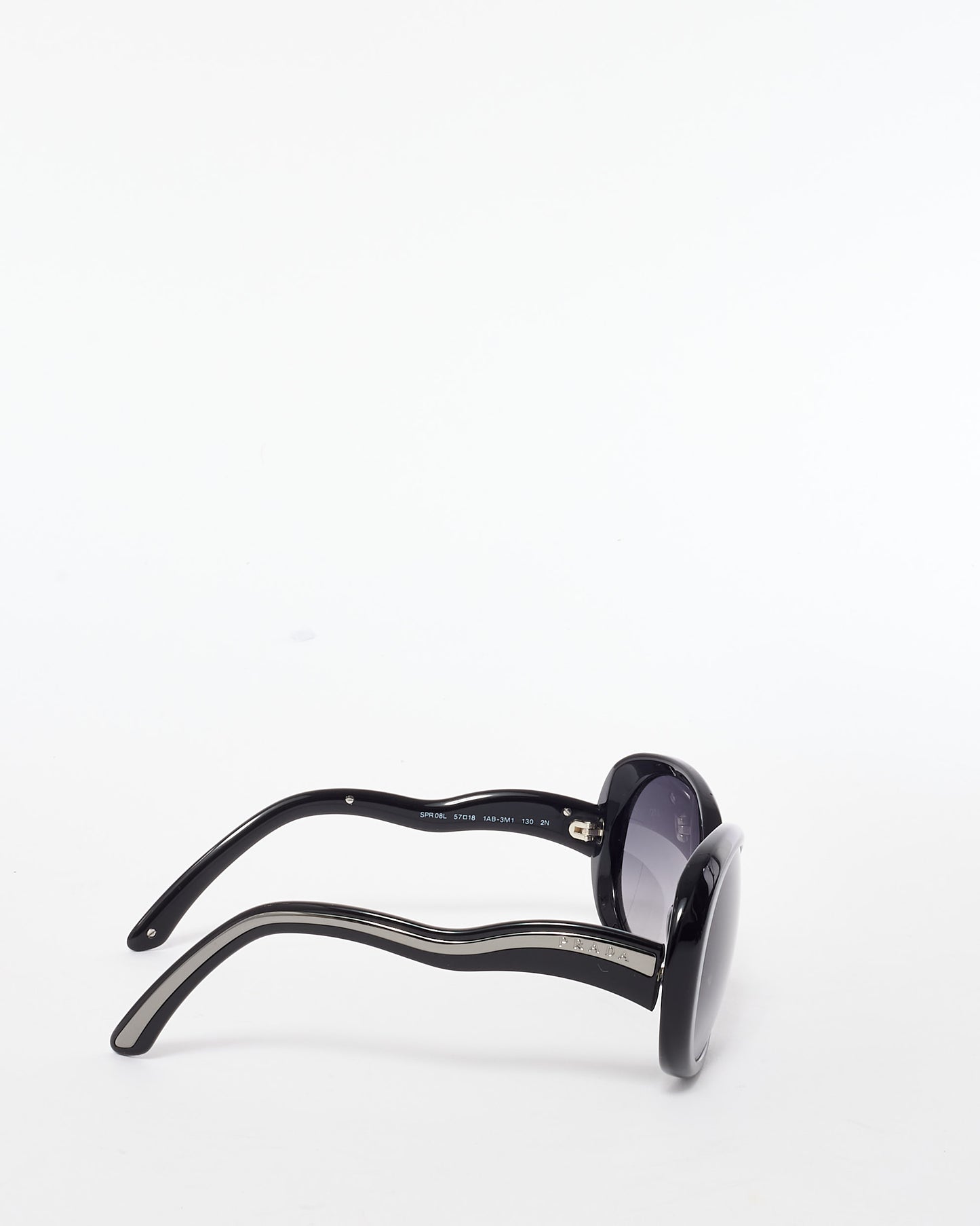 Prada Black Acetate Round Frame SPR08L Swivel Arm Sunglasses