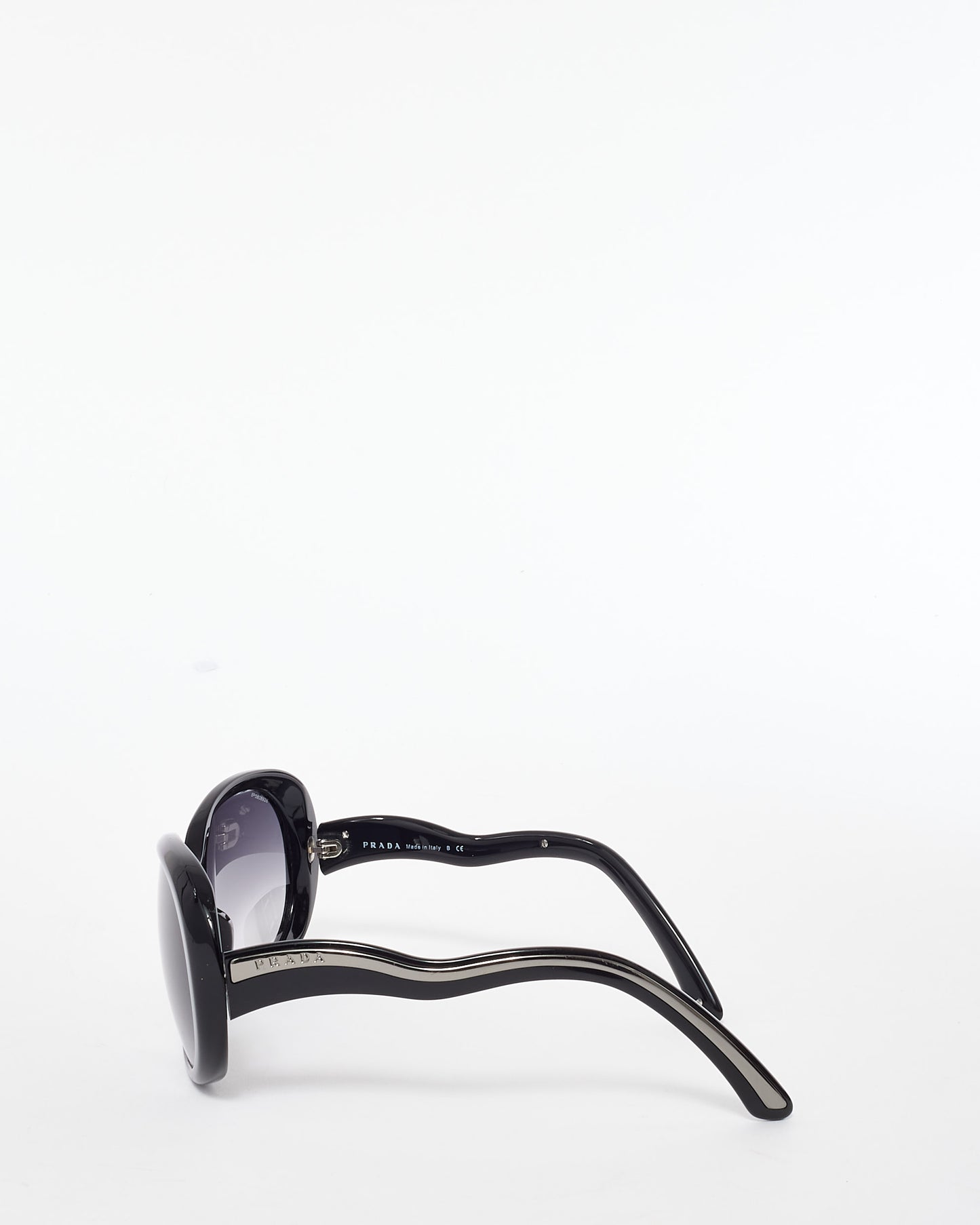 Prada Black Acetate Round Frame SPR08L Swivel Arm Sunglasses