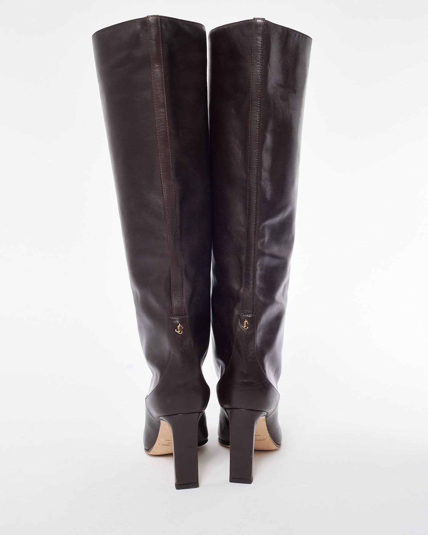 Jimmy Choo Brown Leather Square Toe Knee High Boots - 37