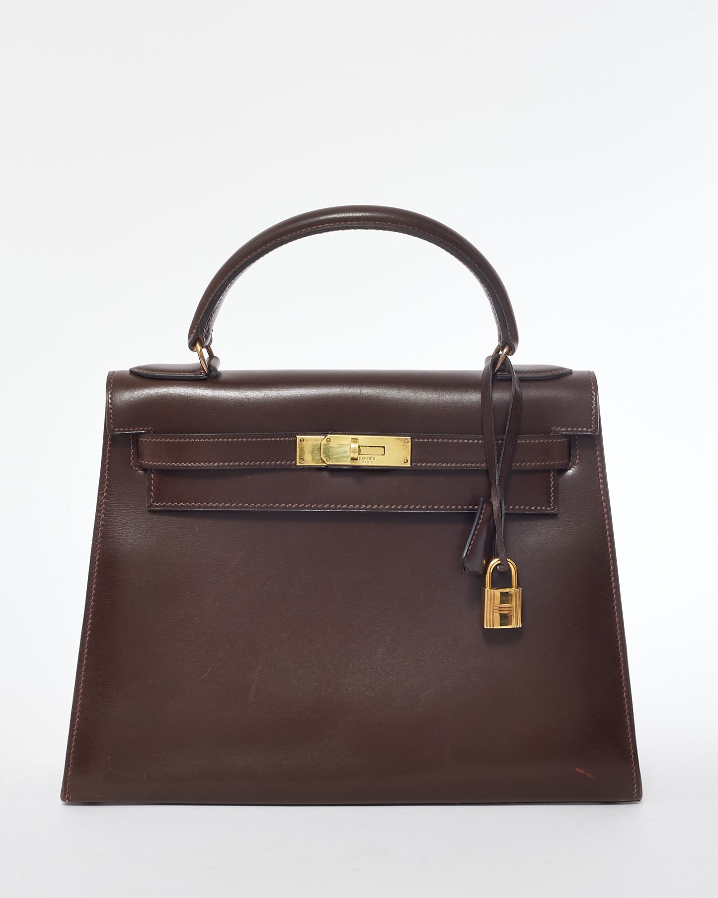 Hermès Brown Box Leather Vintage Kelly Sellier 28 GHW