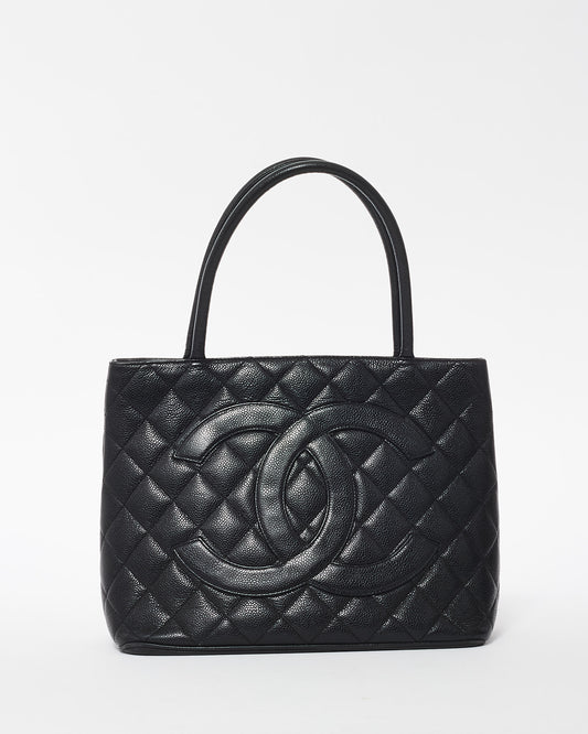 Chanel Vintage Black Caviar Leather Medallion Tote Bag