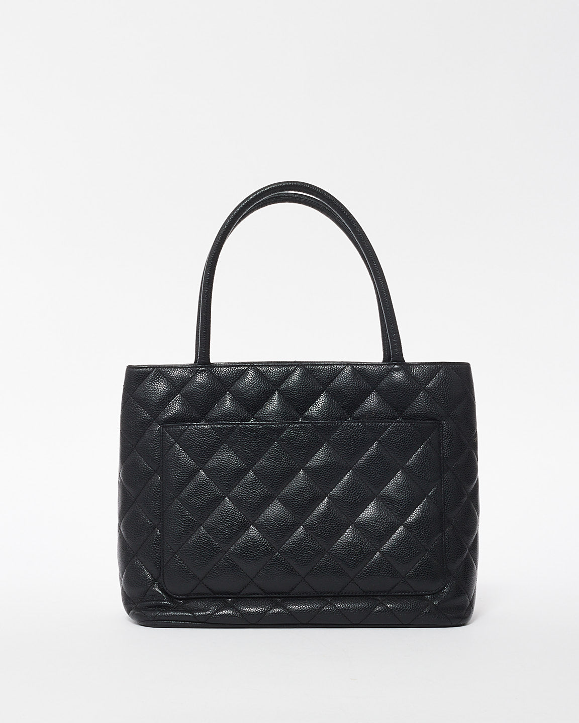 Chanel Vintage Black Caviar Leather Medallion Tote Bag