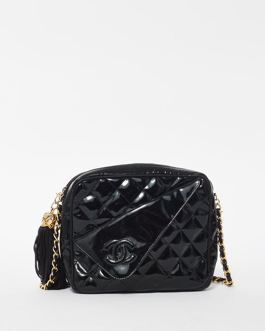 Chanel Vintage Black Patent Leather Quilted Camera Bag