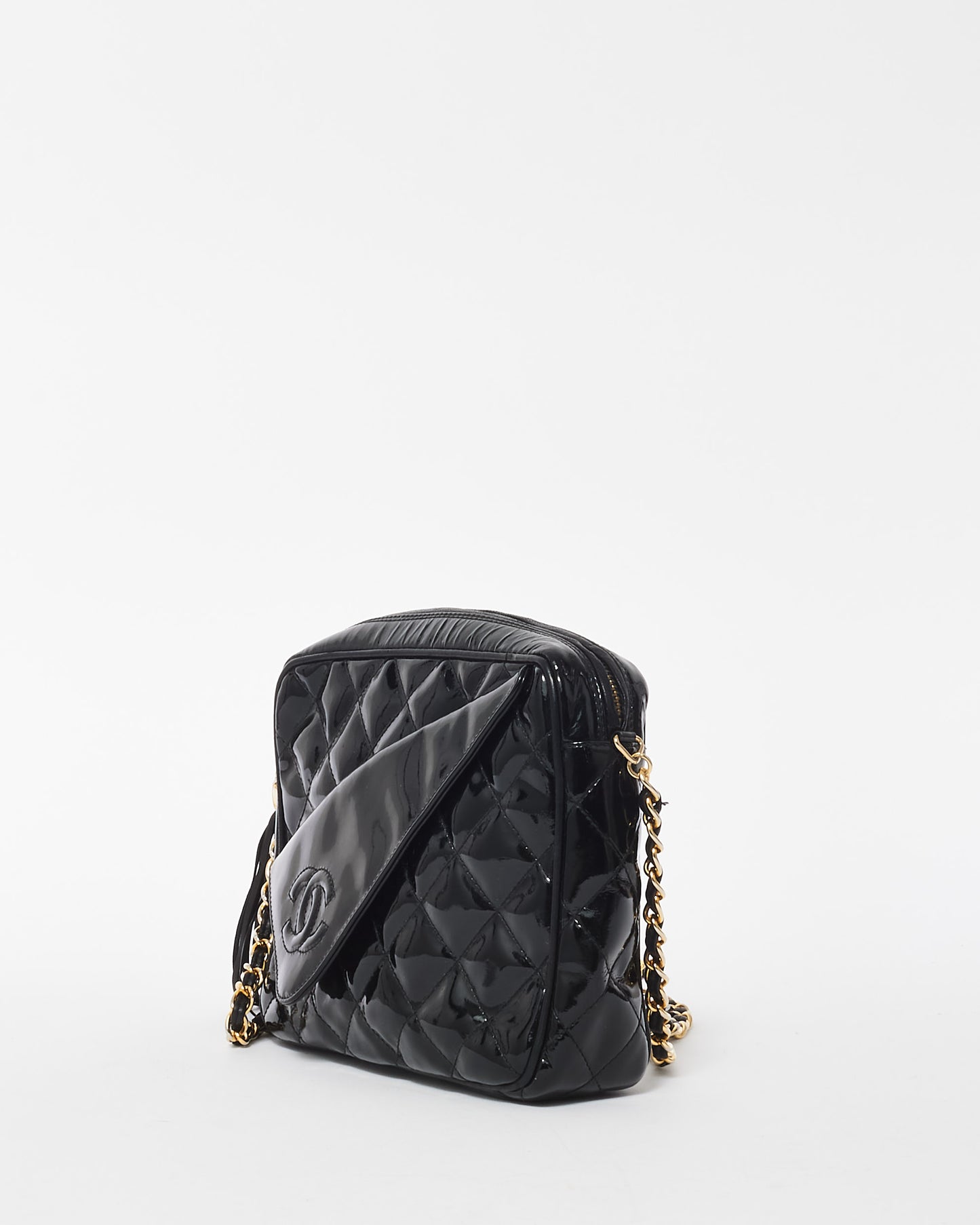 Chanel Vintage Black Patent Leather Quilted Camera Bag