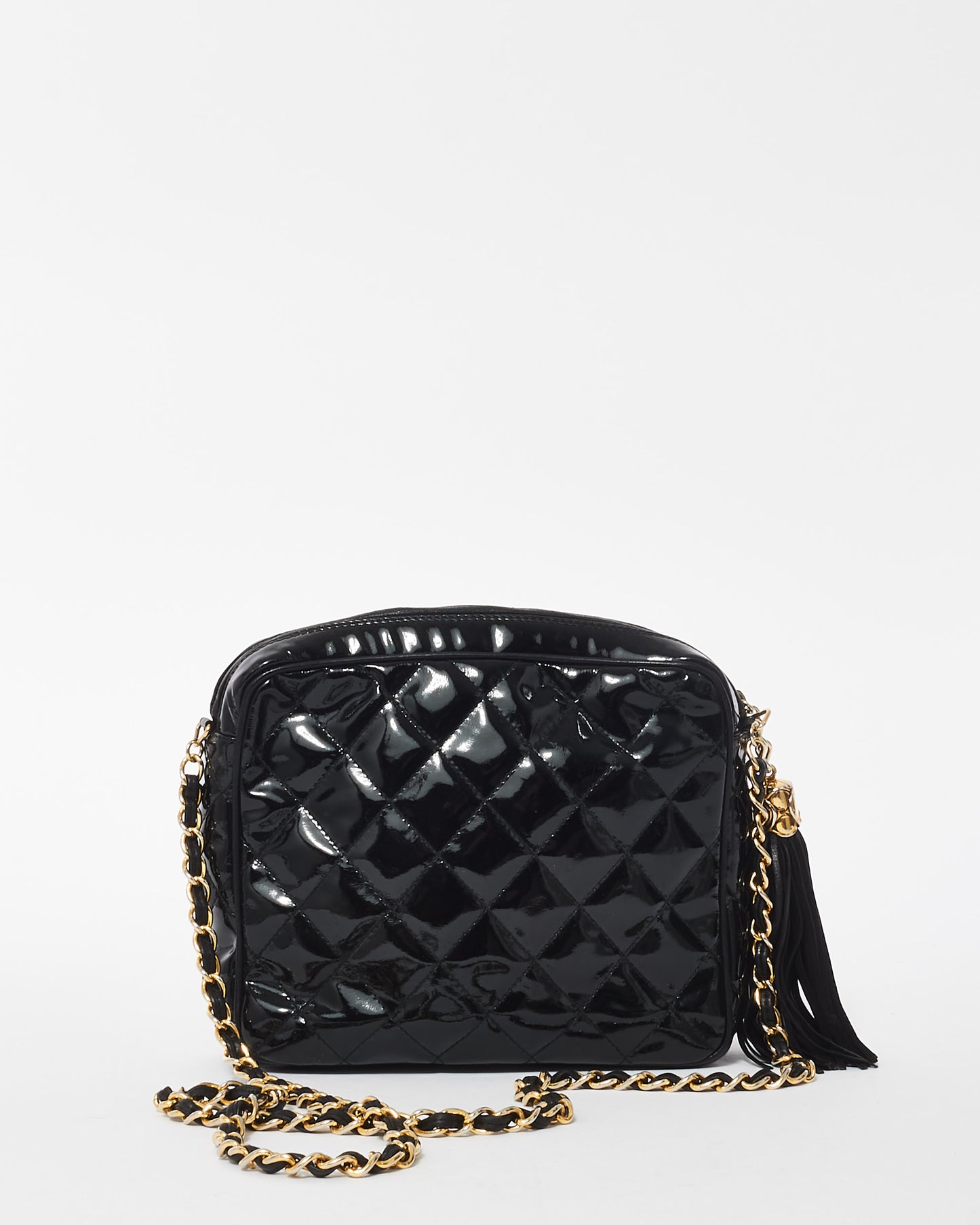 Chanel Vintage Black Patent Leather Quilted Camera Bag