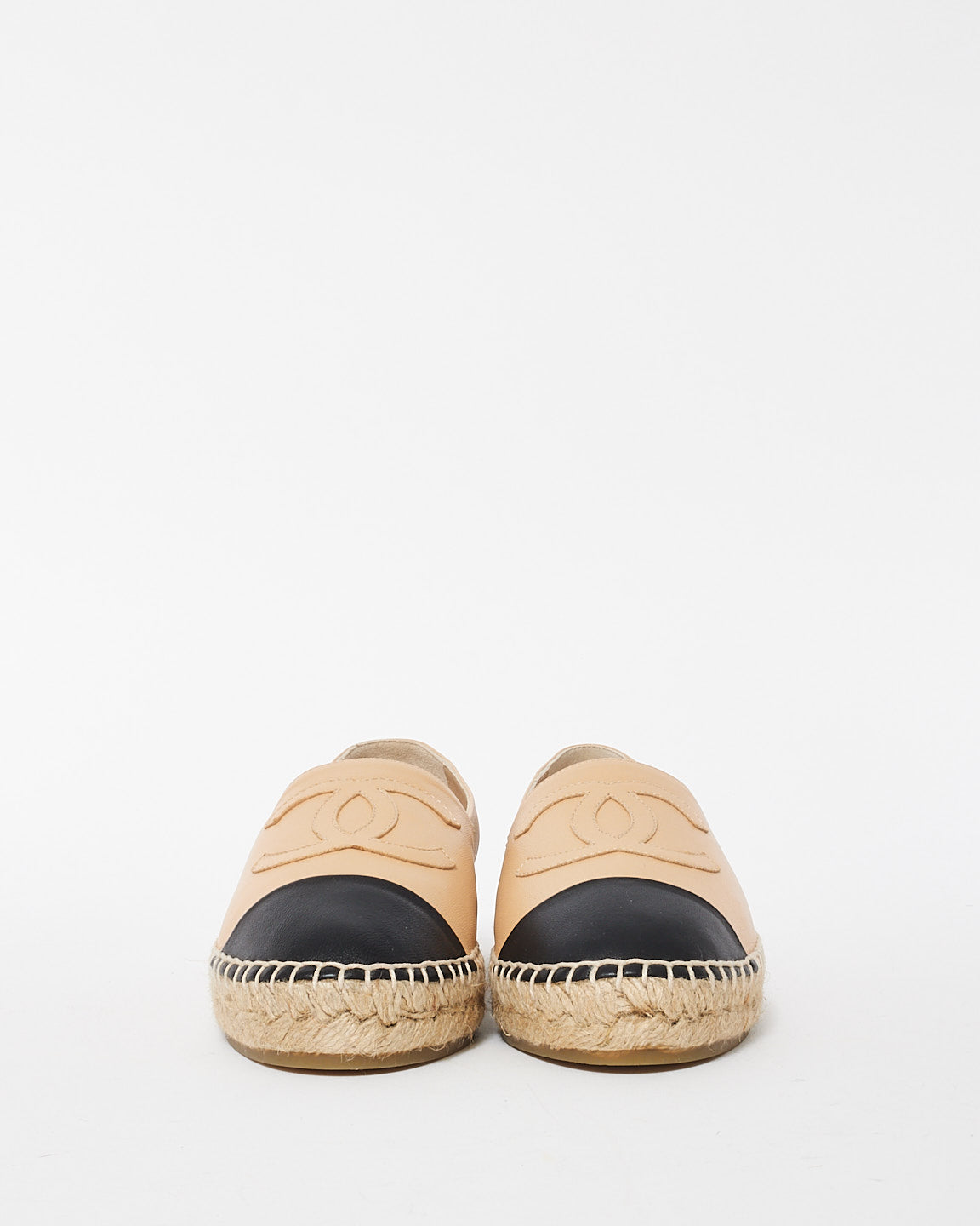 Chanel Beige Leather CC Logo Espadrilles - 38