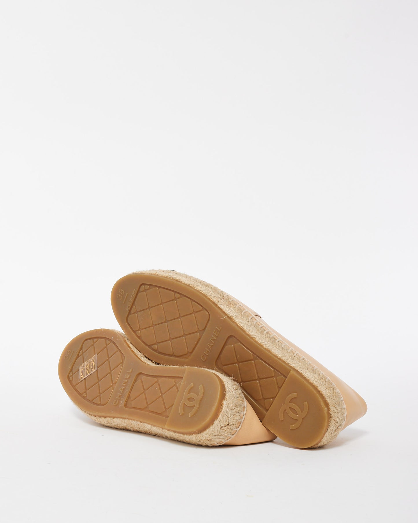 Chanel Beige Leather CC Logo Espadrilles - 38