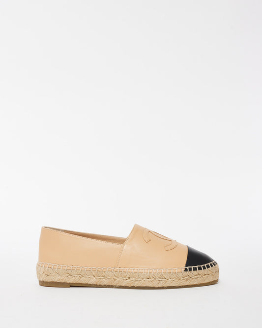 Chanel Beige Leather CC Logo Espadrilles - 38