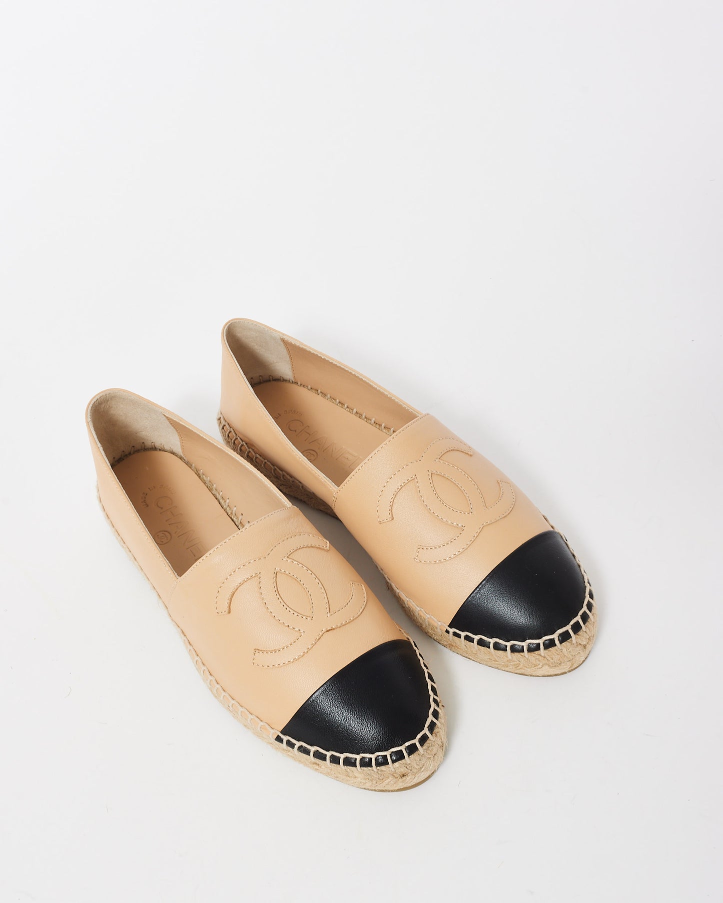 Chanel Beige Leather CC Logo Espadrilles - 38