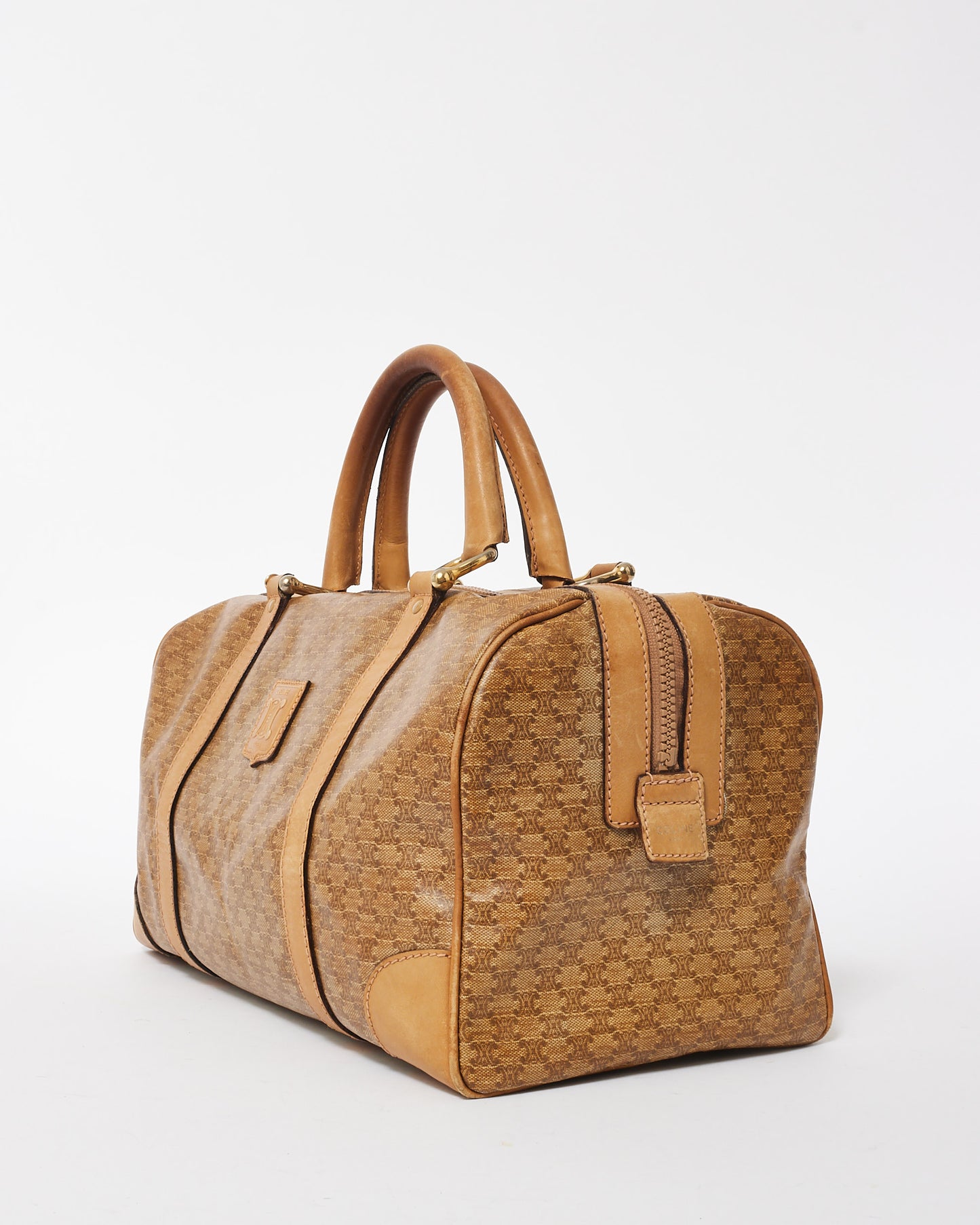 Celine Vintage Brown Coated Canvas Triomphe Monogram Duffle Bag