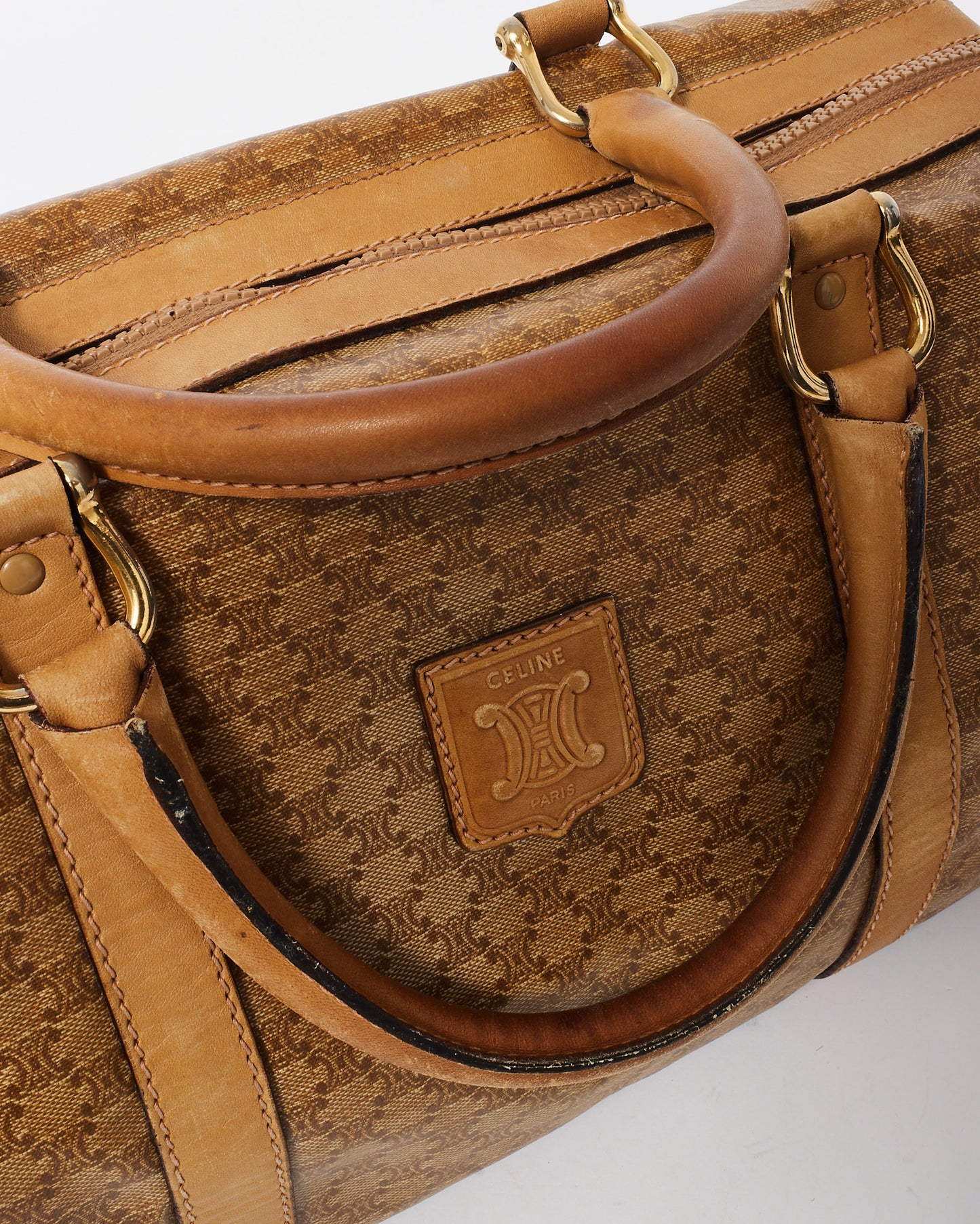 Celine Vintage Brown Coated Canvas Triomphe Monogram Duffle Bag