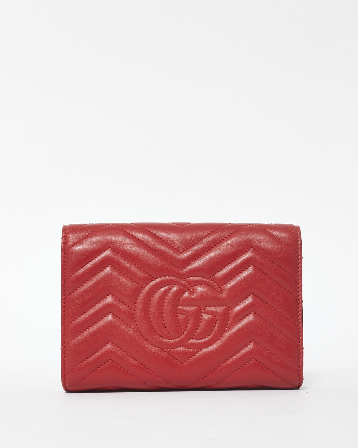 Gucci Red Leather GG Marmont Wallet On Chain Crossbody Bag