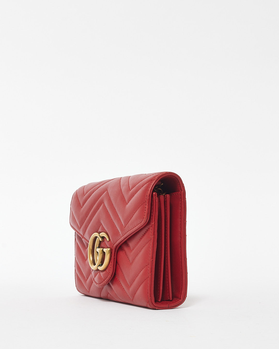 Gucci Red Leather GG Marmont Wallet On Chain Crossbody Bag