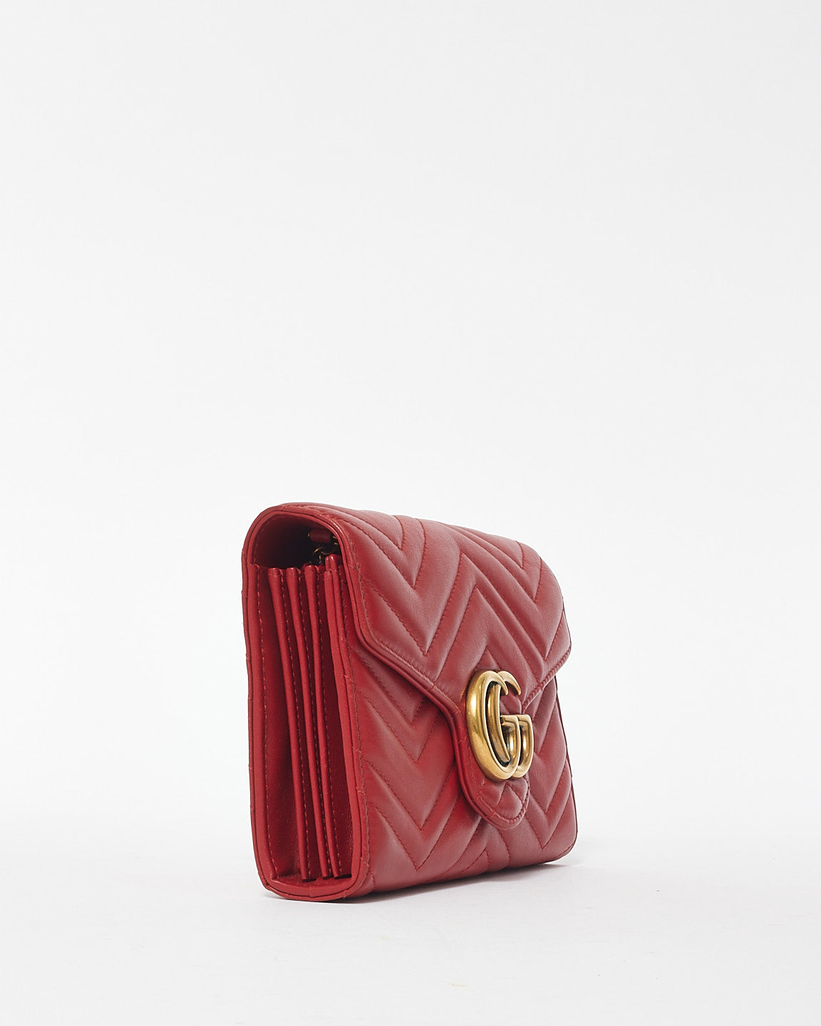 Gucci Red Leather GG Marmont Wallet On Chain Crossbody Bag