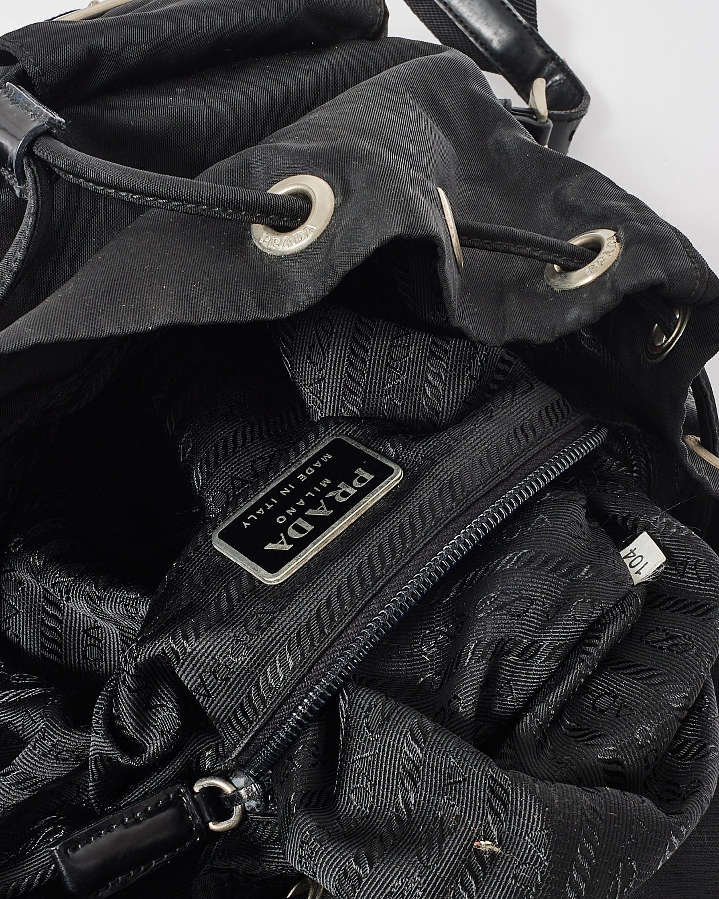 Prada Black Tessuto Nylon Double Pocket Buckle Small Backpack