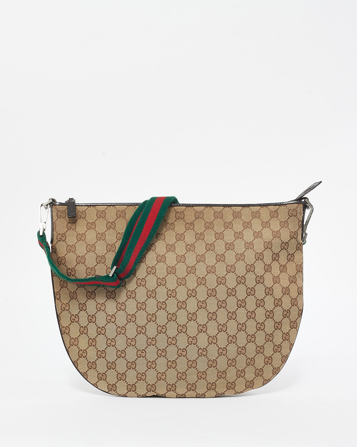 Gucci Monogram Canvas Web Saddle Crossbody Saddle Bag