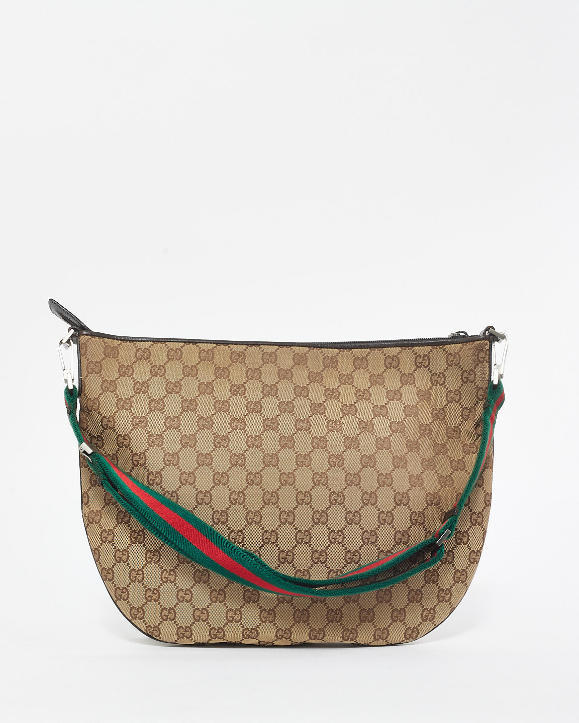 Gucci Monogram Canvas Web Saddle Crossbody Saddle Bag