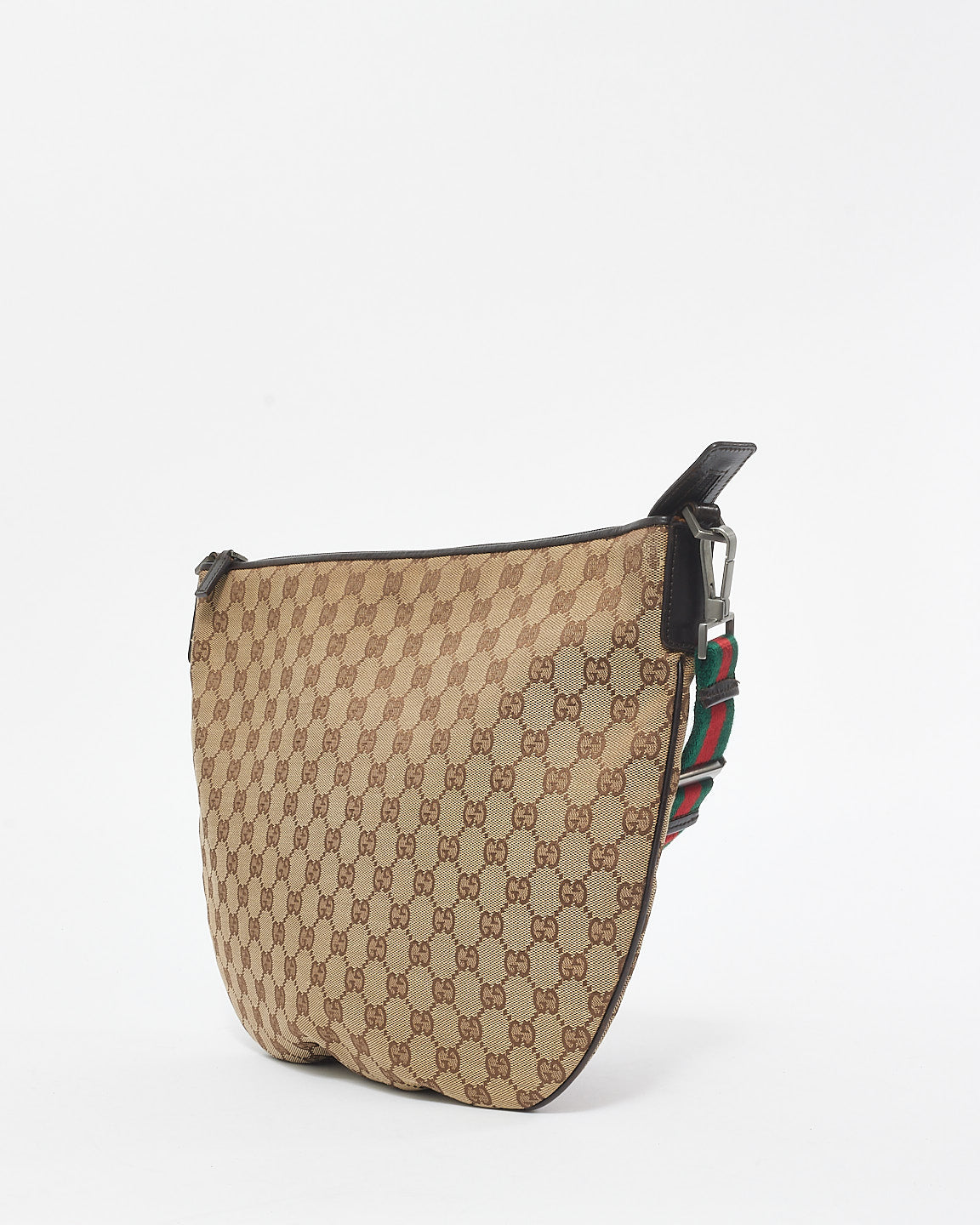 Gucci Monogram Canvas Web Saddle Crossbody Saddle Bag