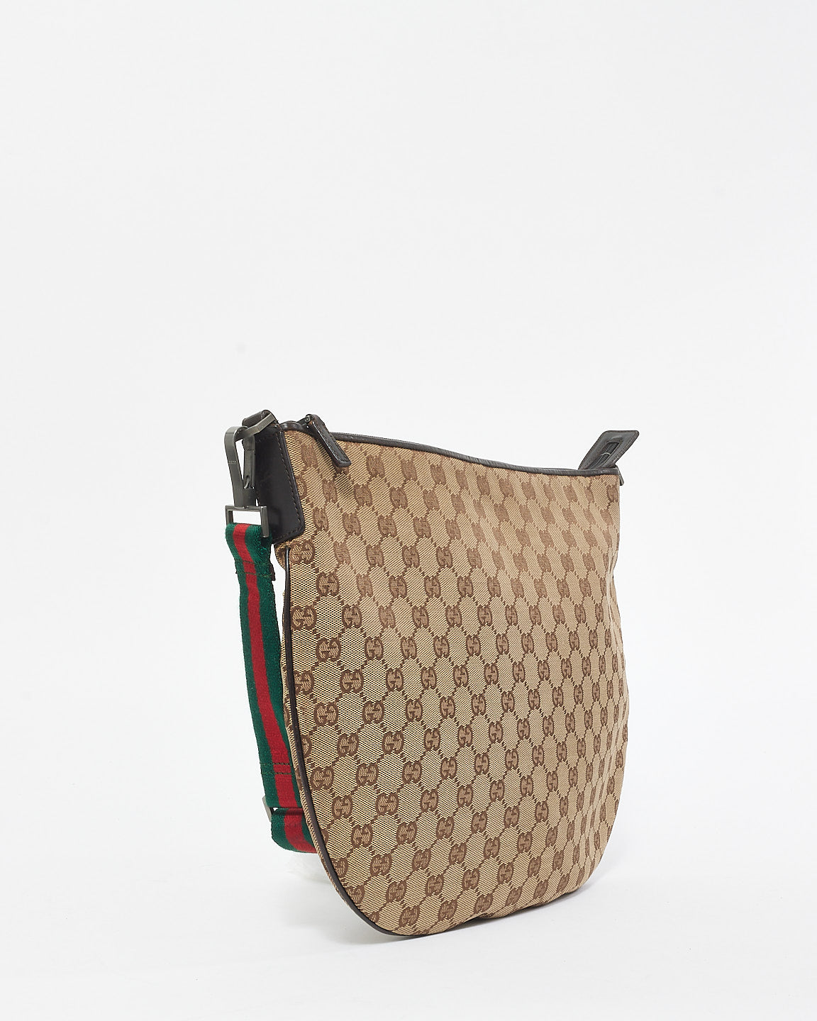 Gucci Monogram Canvas Web Saddle Crossbody Saddle Bag