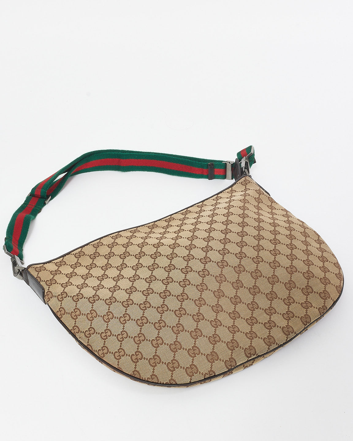 Gucci Monogram Canvas Web Saddle Crossbody Saddle Bag