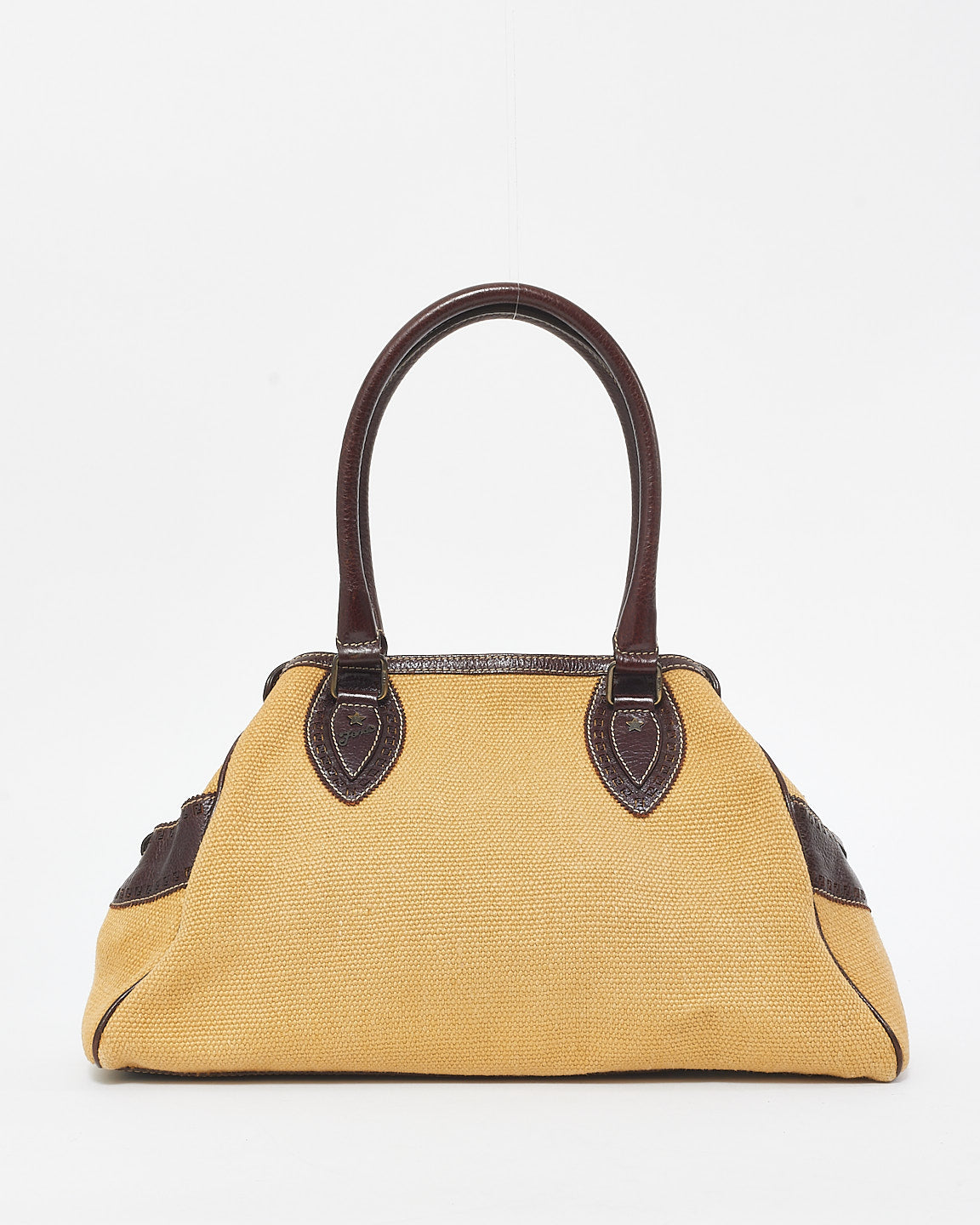 Fendi Vintage Beige Canvas 
Brown Leather Bag De Jour