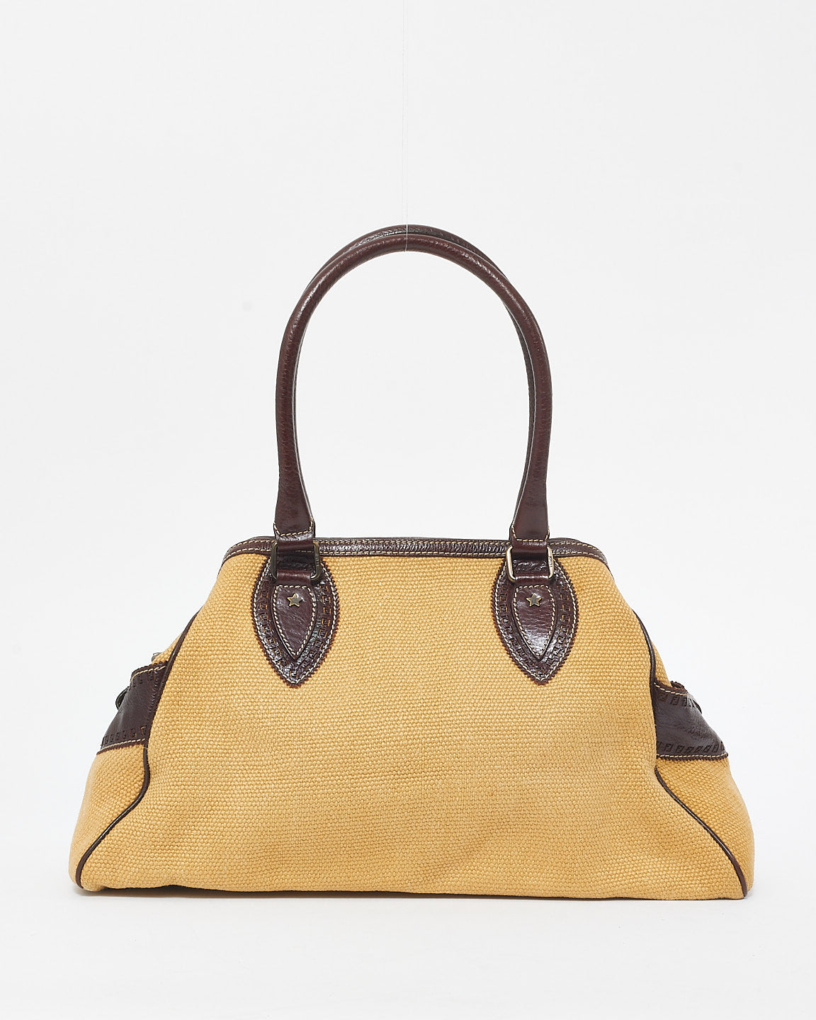 Fendi Vintage Beige Canvas 
Brown Leather Bag De Jour