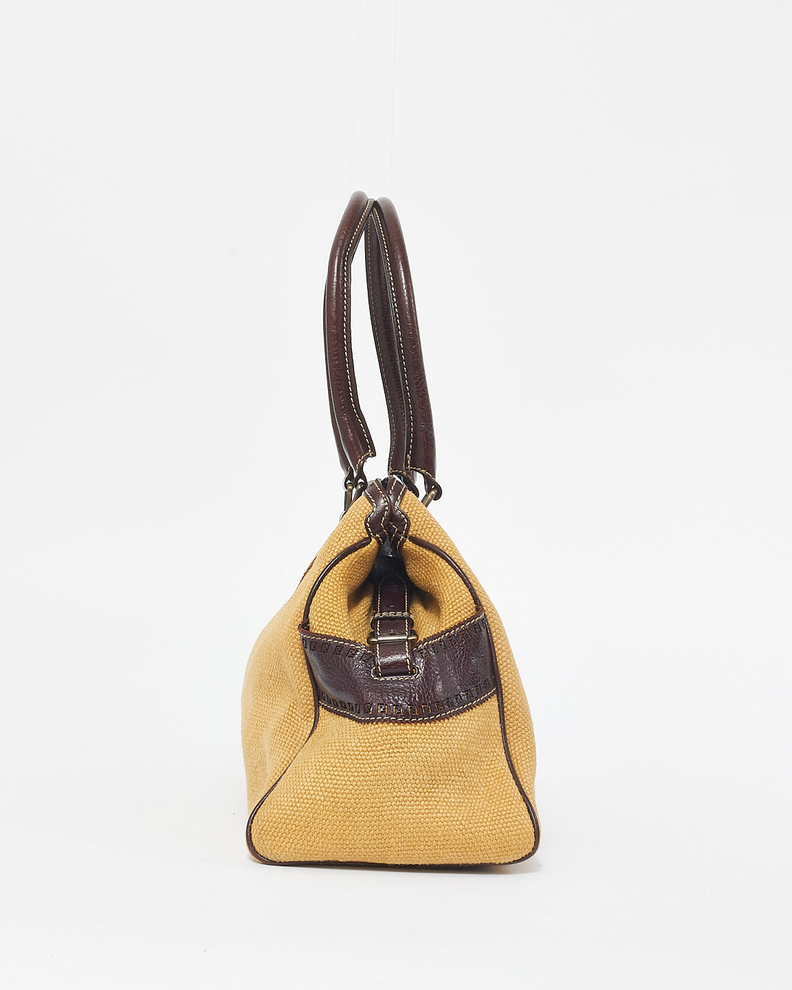 Fendi Vintage Beige Canvas 
Brown Leather Bag De Jour