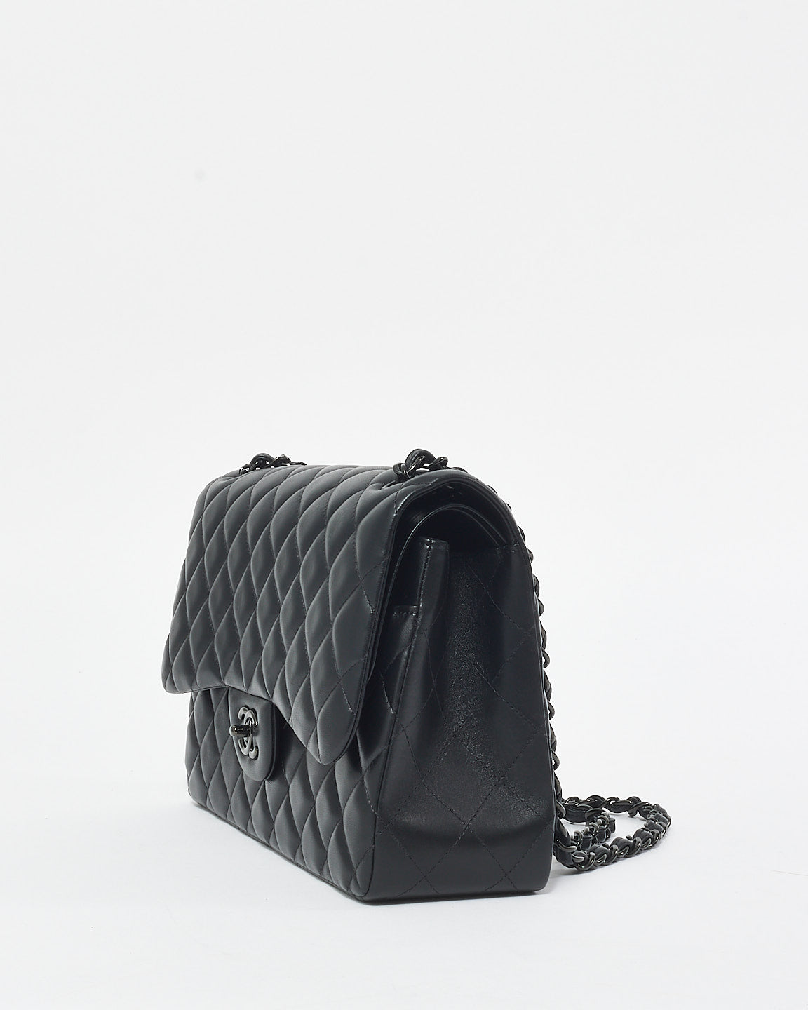 Chanel Black Lambskin Leather "So Black" Classic Jumbo Double Flap Bag