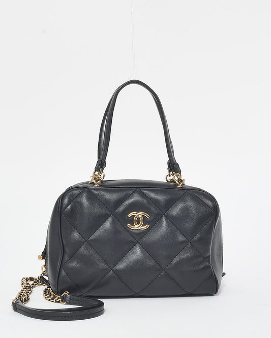 Chanel Black Quilted Lambskin Leather Small Bowling GHW