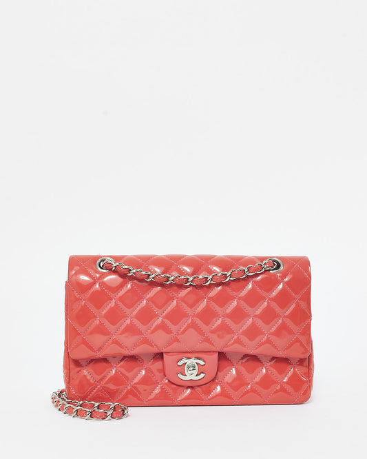 Chanel Coral Patent Leather 
Pink Leather Interior Medium Classic Double Flap Bag