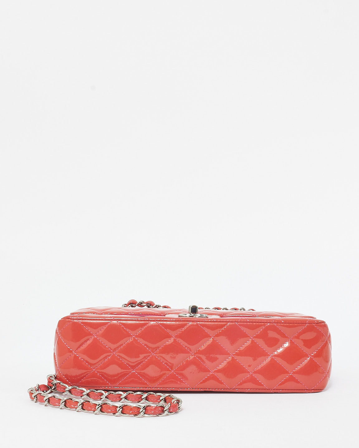 Chanel Coral Patent Leather 
Pink Leather Interior Medium Classic Double Flap Bag