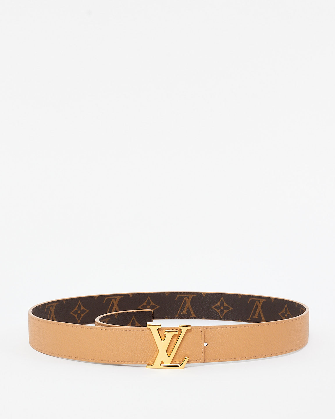 Louis Vuitton Monogram Canvas 
Beige Leather Reversible Logo Belt - 80/32