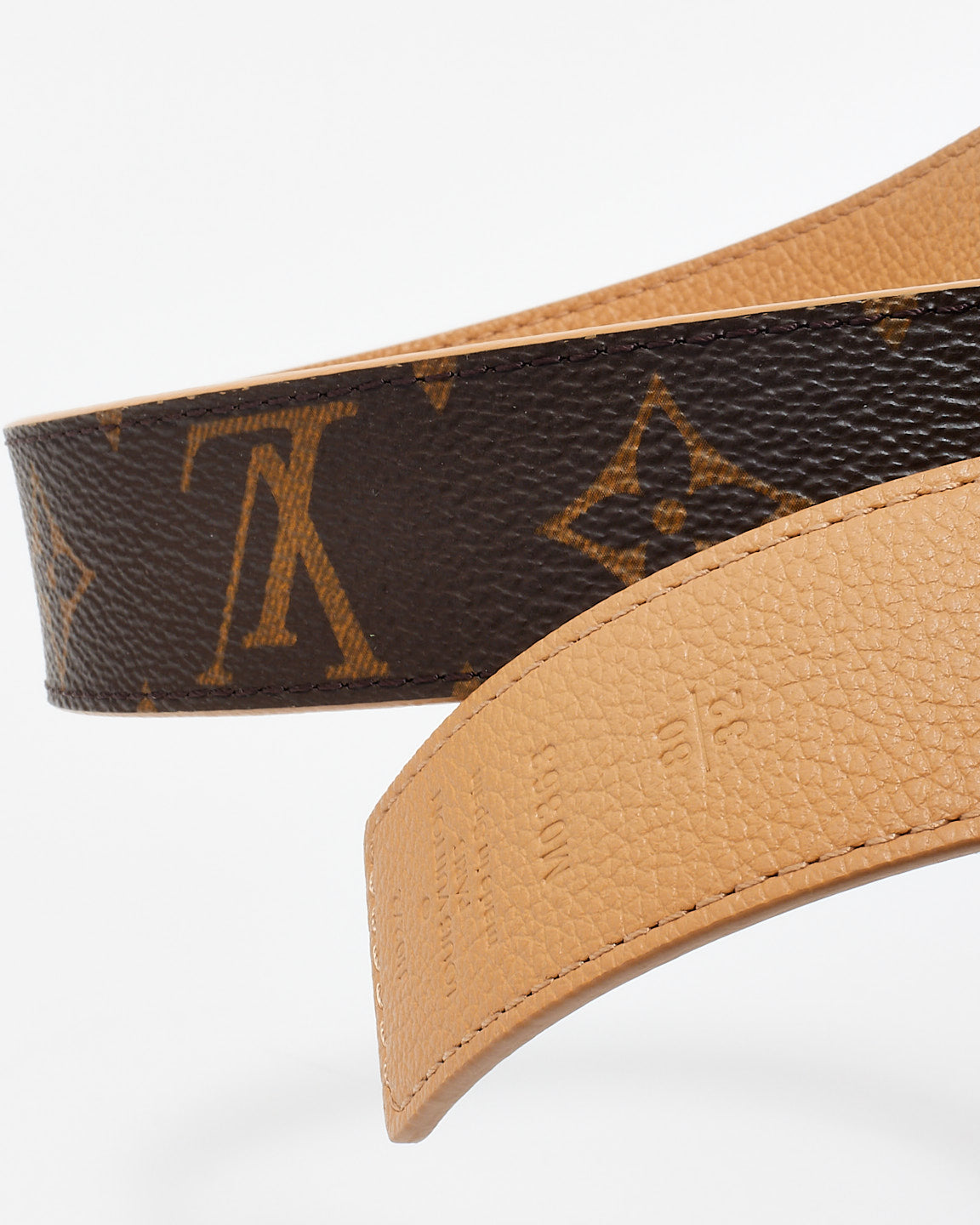 Louis Vuitton Monogram Canvas 
Beige Leather Reversible Logo Belt - 80/32