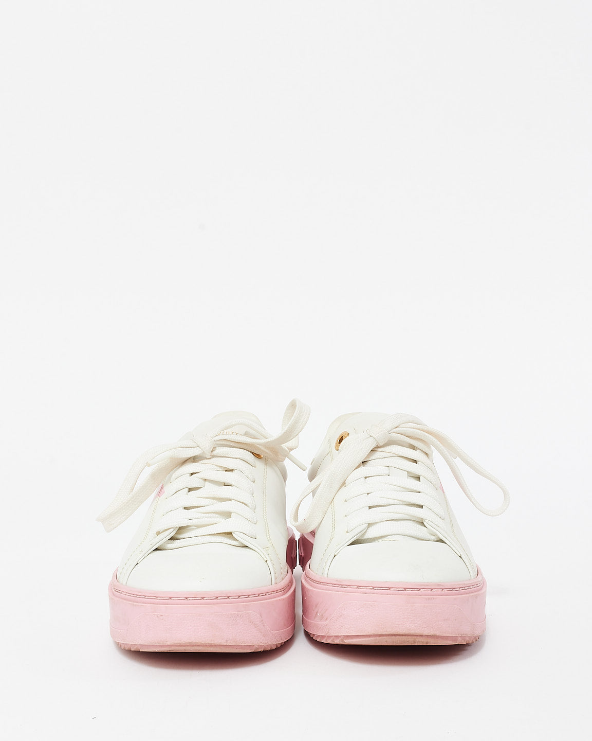 Louis Vuitton White 
Pink Leather Logo Time Out Platform Sneaker - 39