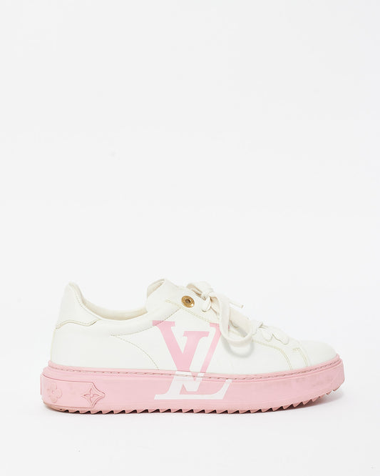 Louis Vuitton White 
Pink Leather Logo Time Out Platform Sneaker - 39