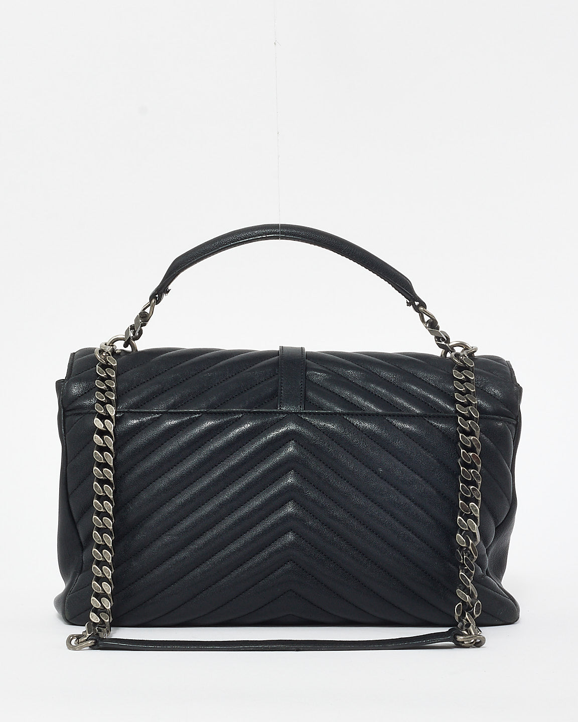 Saint Laurent Black Chevron Leather Medium College Bag