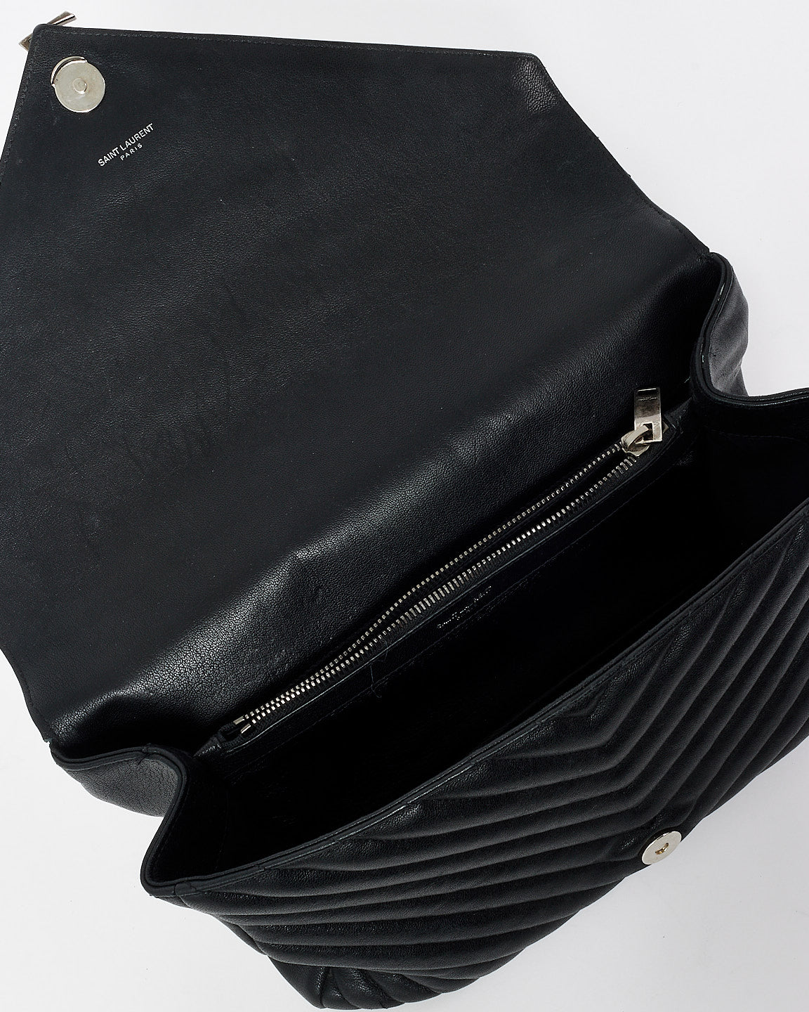 Saint Laurent Black Chevron Leather Medium College Bag