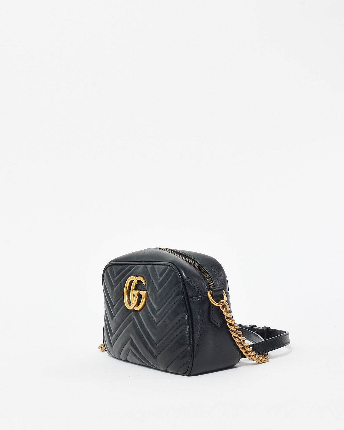 Gucci Black Leather GG Marmont Small Crossbody Camera Bag