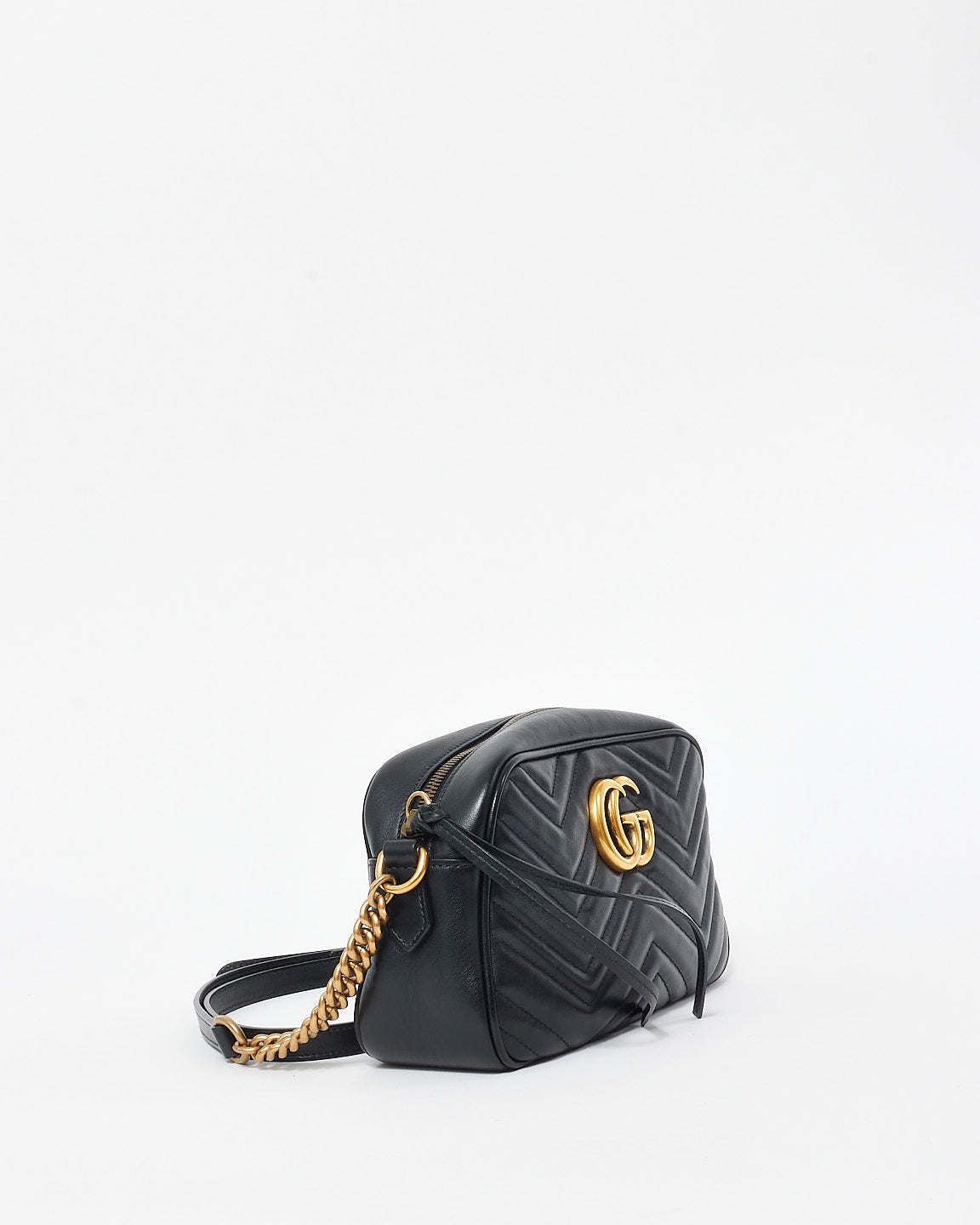 Gucci Black Leather GG Marmont Small Crossbody Camera Bag