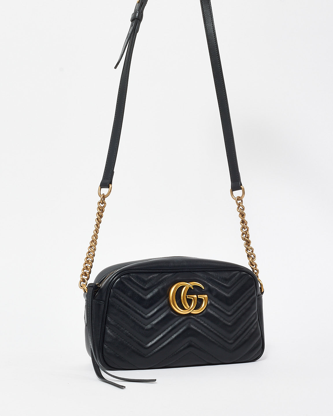 Gucci Black Leather GG Marmont Small Crossbody Camera Bag