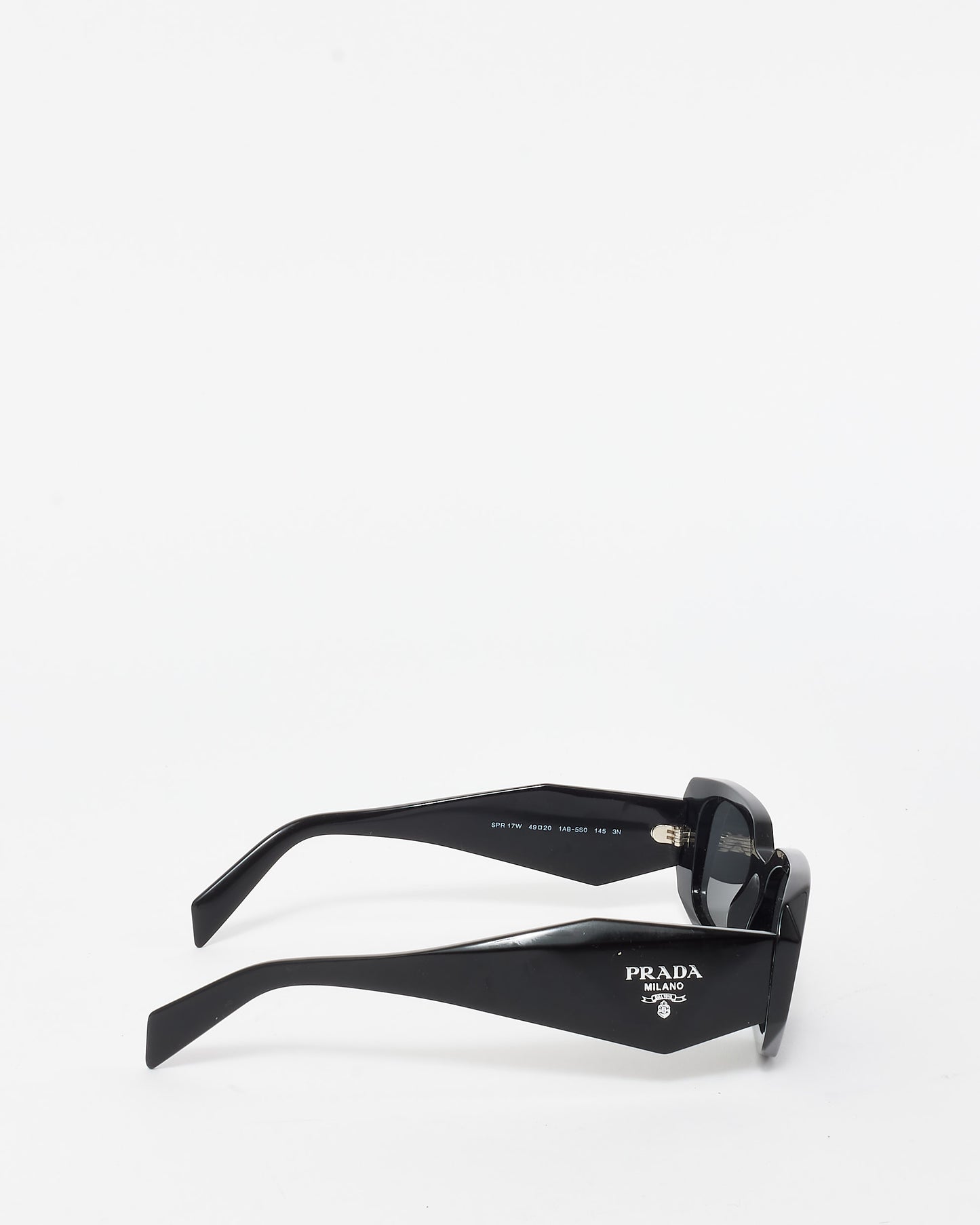 Prada Black Acetate SPR17W Logo Rectangular Sunglasses