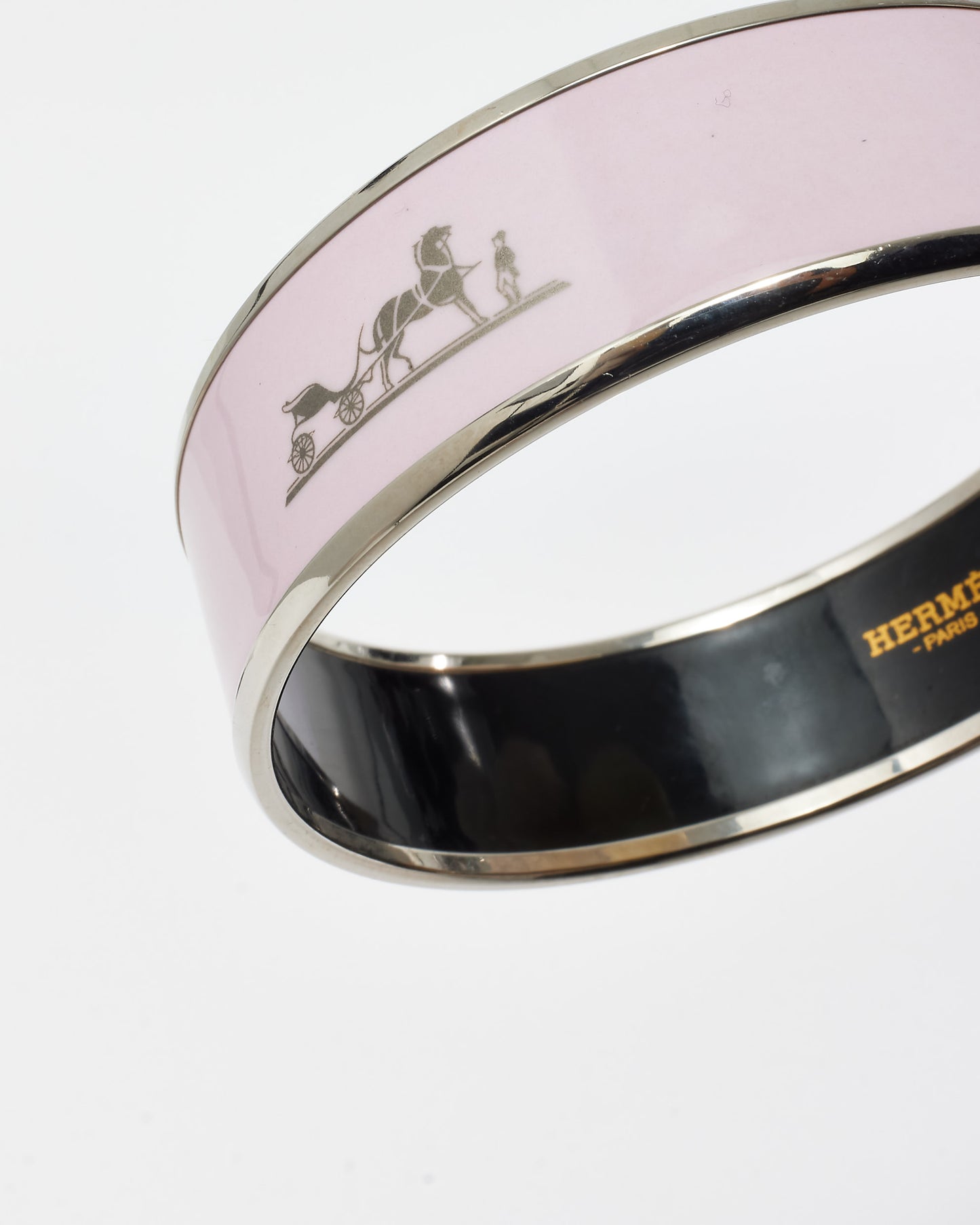 Hermès Light Pink Enamel Wide Caleche Bangle Bracelet