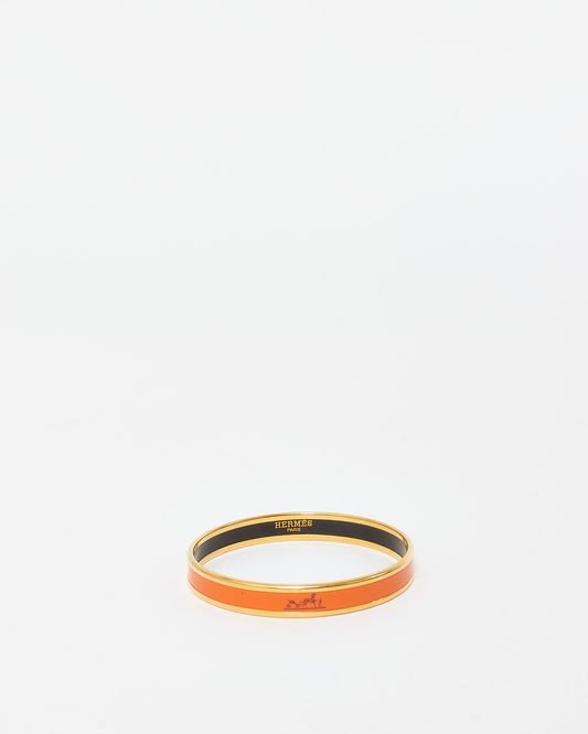 Hermès Orange Enamel Thin Caleche Bangle Bracelet