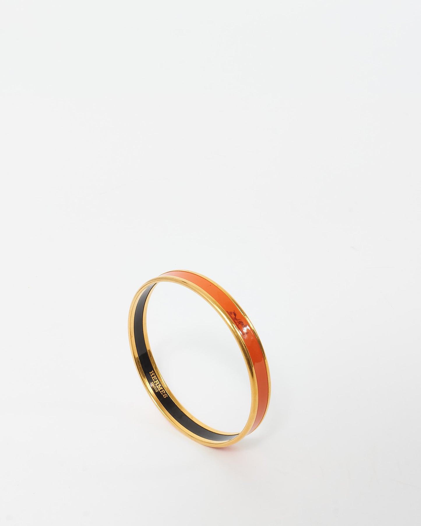 Hermès Orange Enamel Thin Caleche Bangle Bracelet