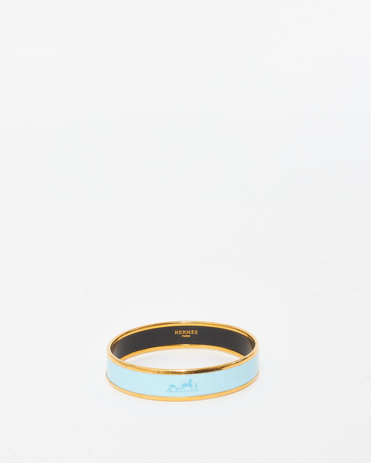 Hermès Light Blue Enamel Wide Caleche Bangle Bracelet