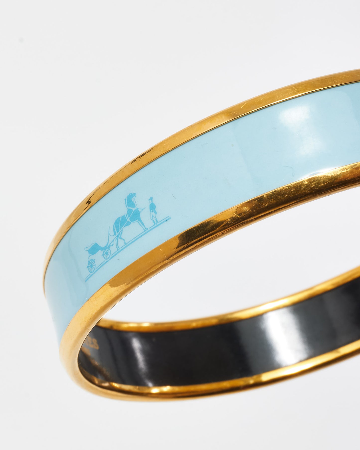 Hermès Light Blue Enamel Wide Caleche Bangle Bracelet