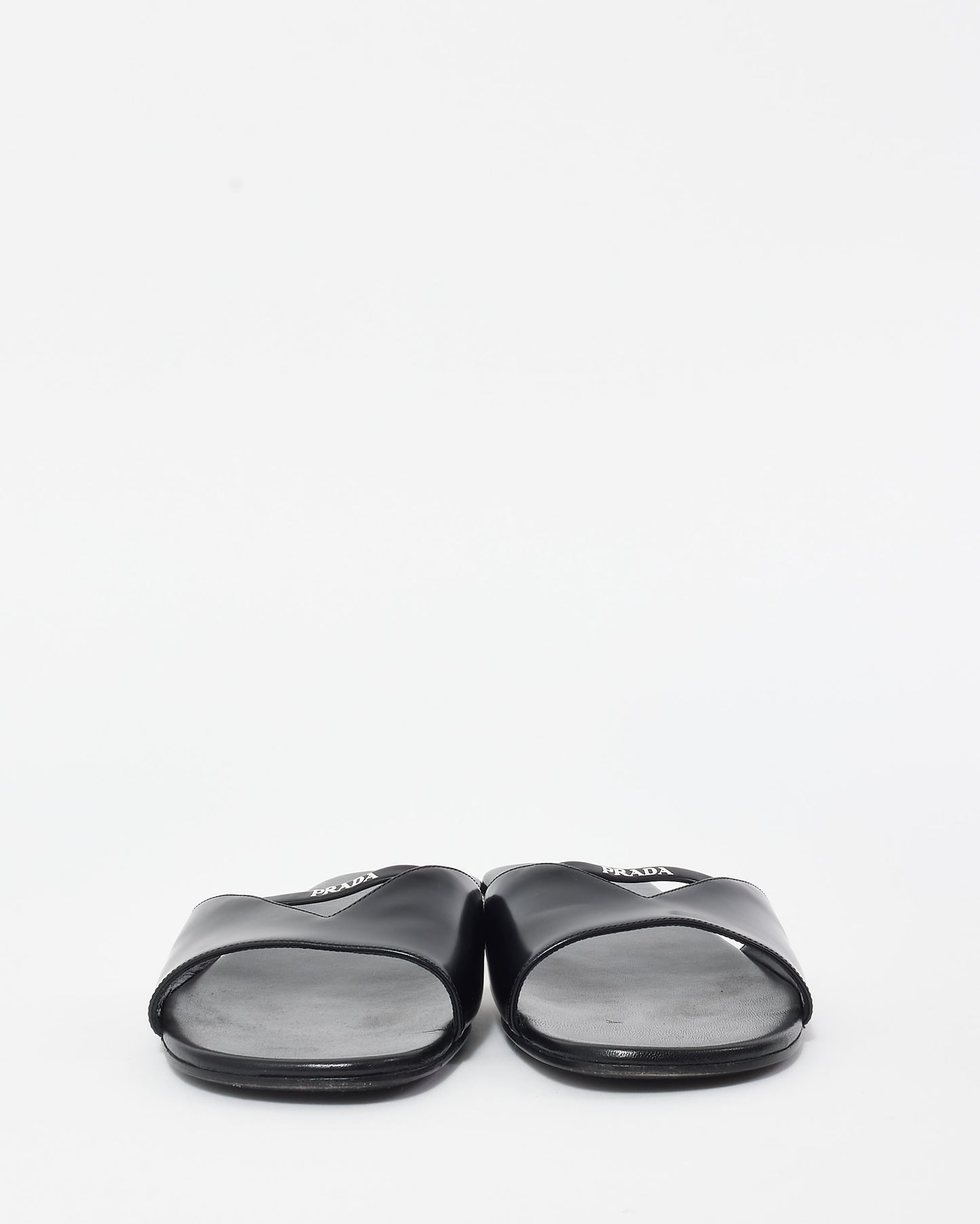 Prada Black Leather Logo Slide Sandals - 38.5