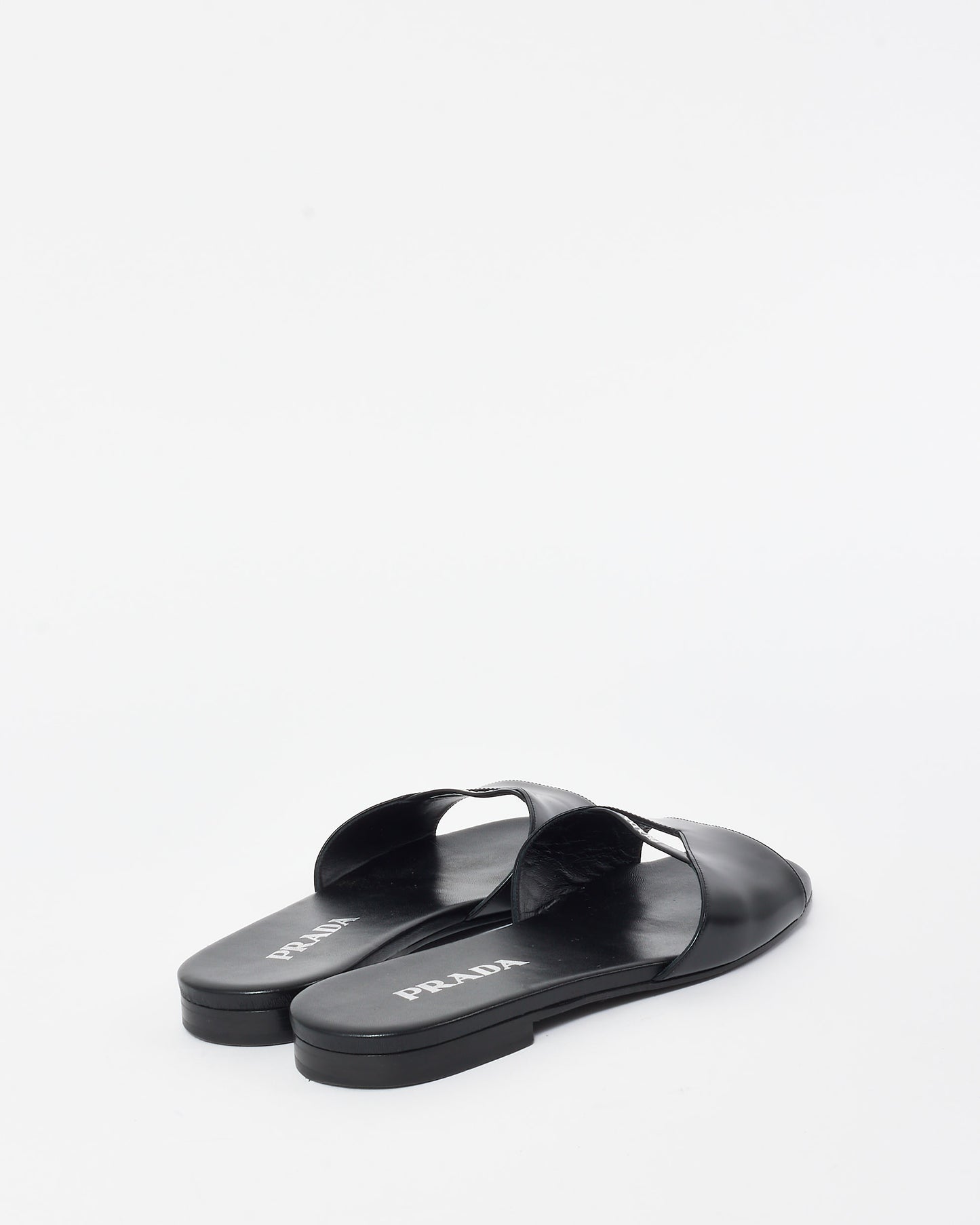 Prada Black Leather Logo Slide Sandals - 38.5