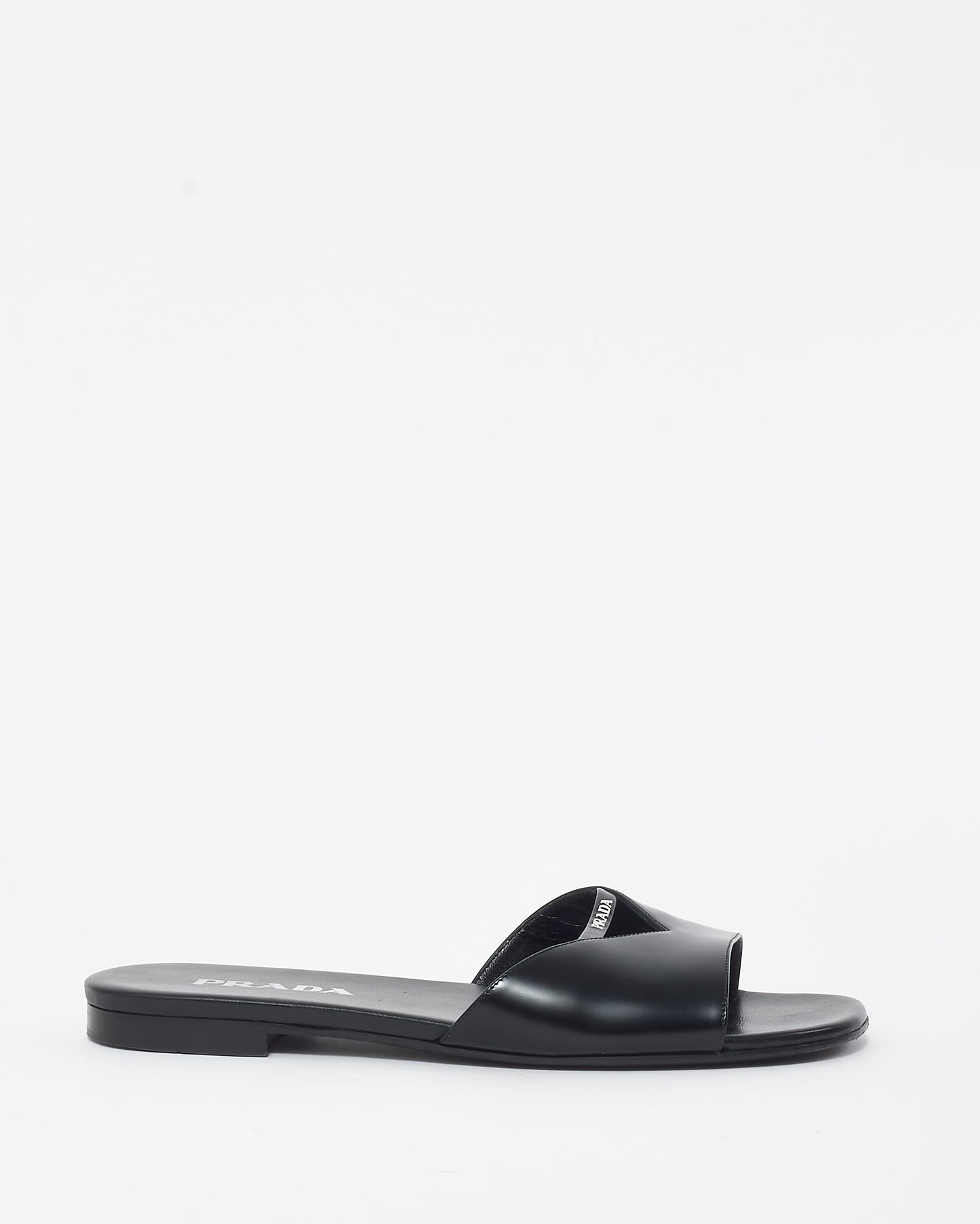 Prada Black Leather Logo Slide Sandals - 38.5